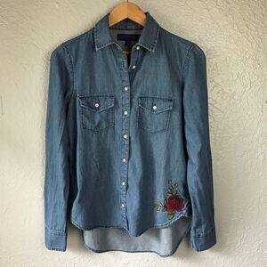 Aeropostale Chambray Embroidered Long Sleeve Shirt